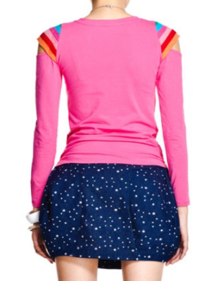 Women blouses pink with rainbow shoulder - Click Image to Close